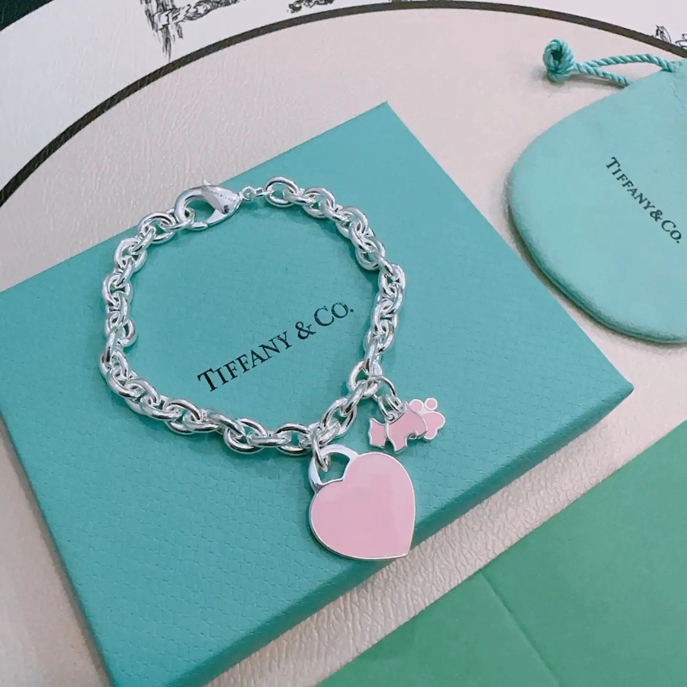Tiffany & Co. Pink Heart Silver Bracelet